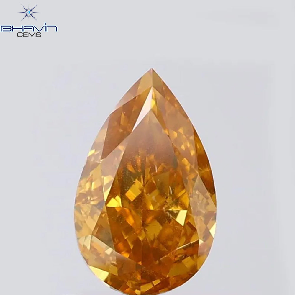 1.03 CT Pear Shape Natural Diamond Orange Color SI1 Clarity (8.13 MM)