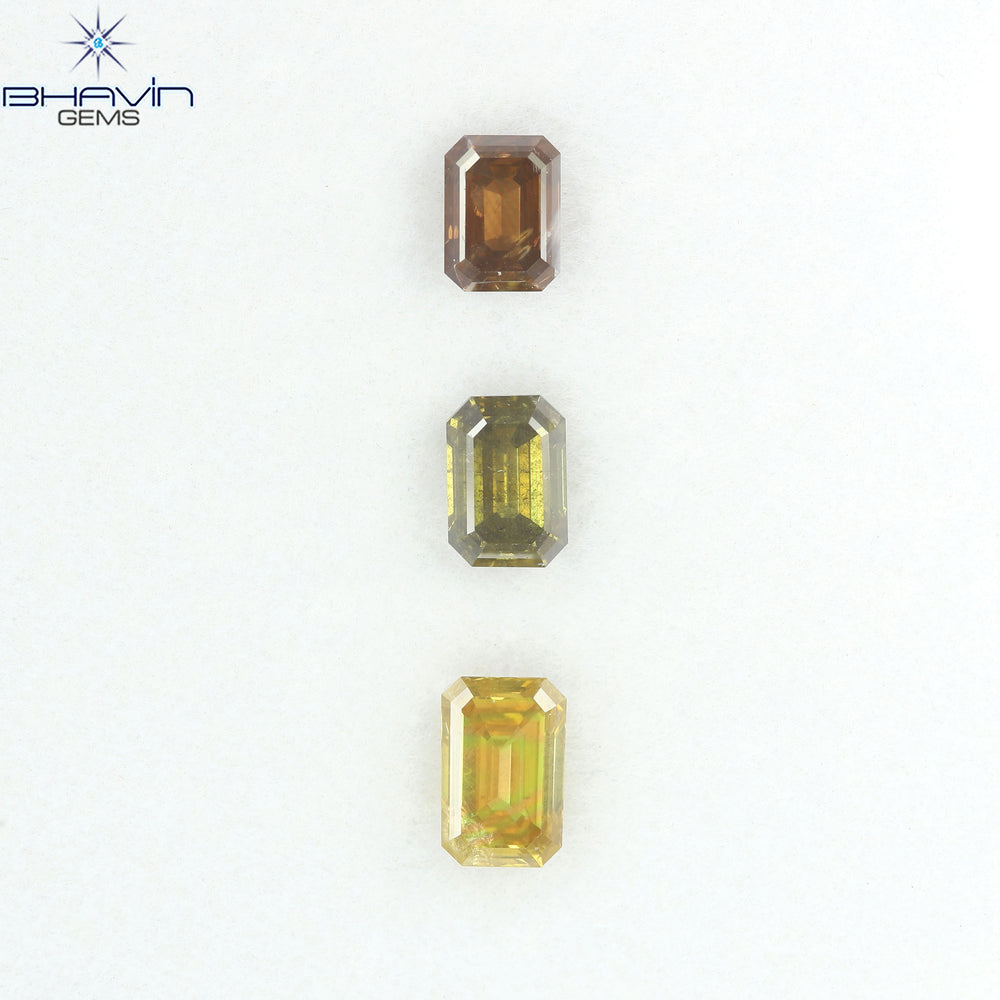 1.46 CT/3 Pcs Natural Emerald Diamond Mix Fancy Color Clarity SI (5.67 MM)