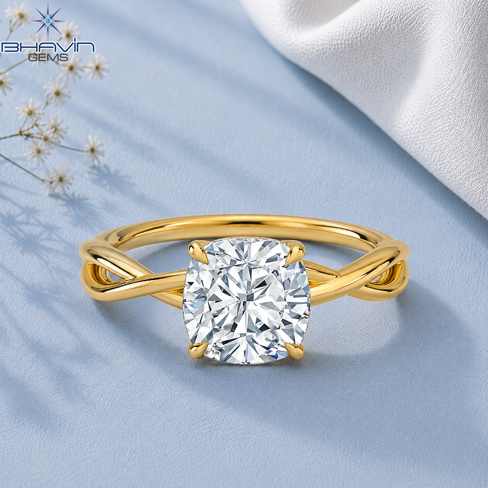 Cushion Cut Diamond Infinity Twist Solitaire Engagement Ring
