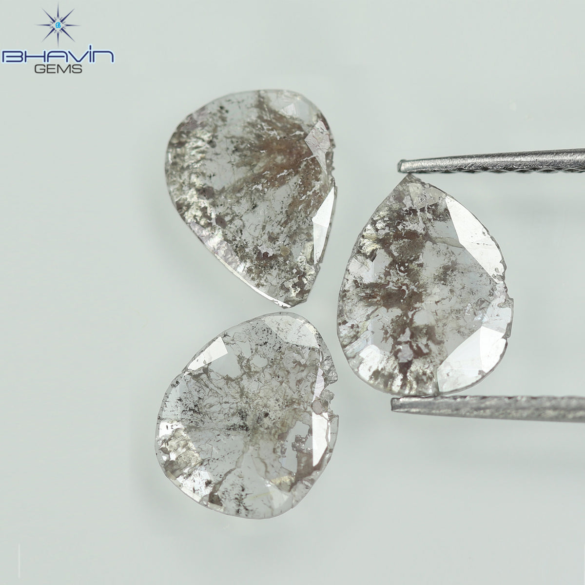 1.27 CT/3 Pcs Natural Pear Slice Diamond Salt and Pepper Color Clarity I3 (8.02 MM)
