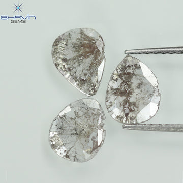 1.27 CT/3 Pcs Natural Pear Slice Diamond Salt and Pepper Color Clarity I3 (8.02 MM)