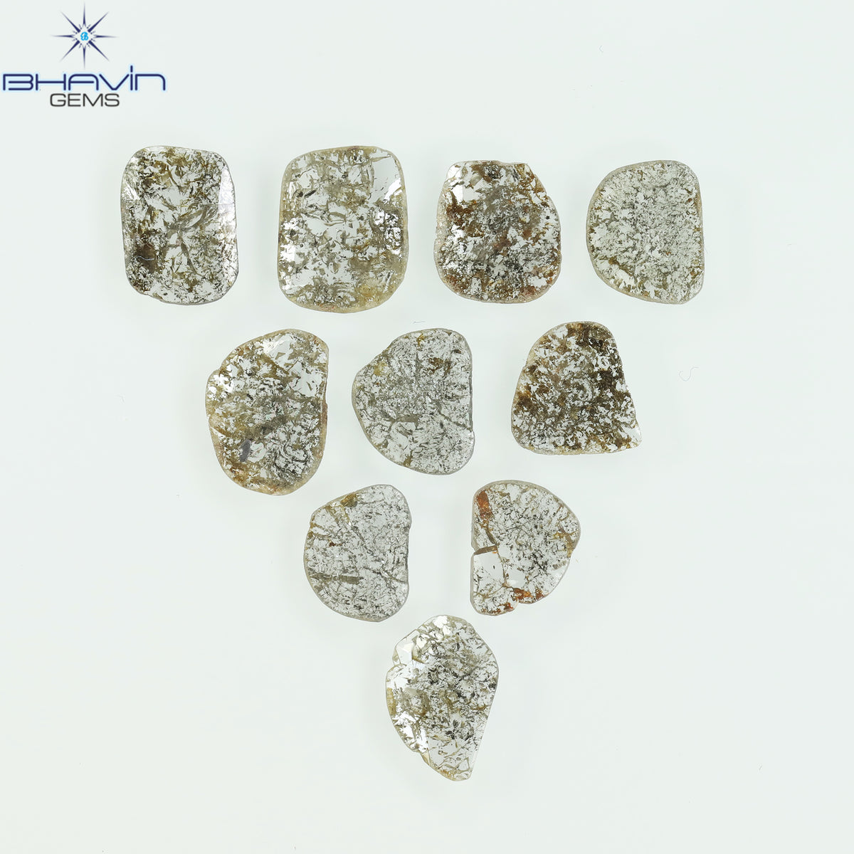 2.57 CT/10 Pcs Natural Slice Diamond Salt and Pepper Color Clarity I3 (6.03 MM)