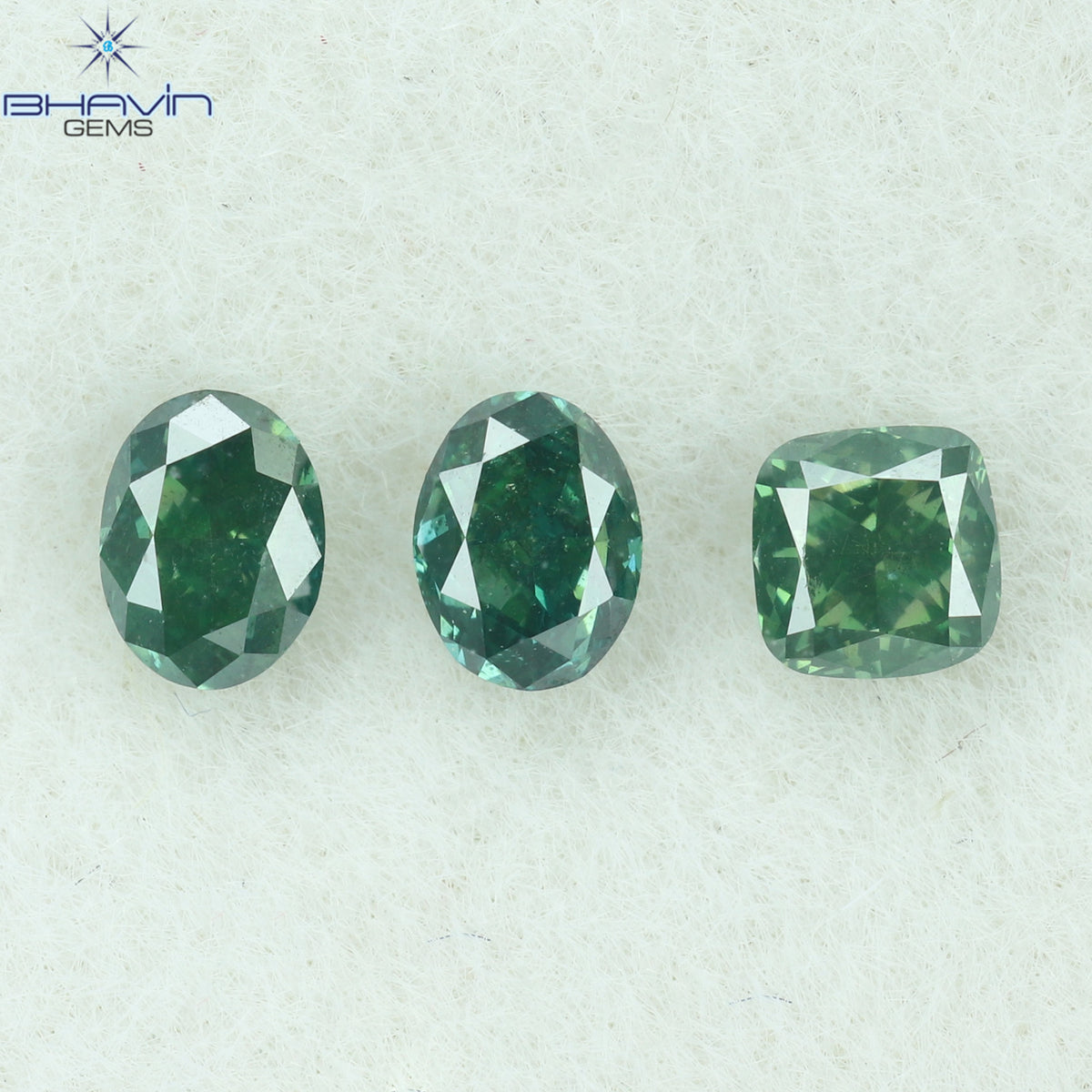 0.39 CT/3 Pcs Natural Mix Shape Diamond Enhanced Bluish Green Color Clarity SI1 (3.33 MM)