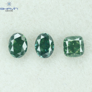 0.39 CT/3 Pcs Natural Mix Shape Diamond Enhanced Bluish Green Color Clarity SI1 (3.33 MM)