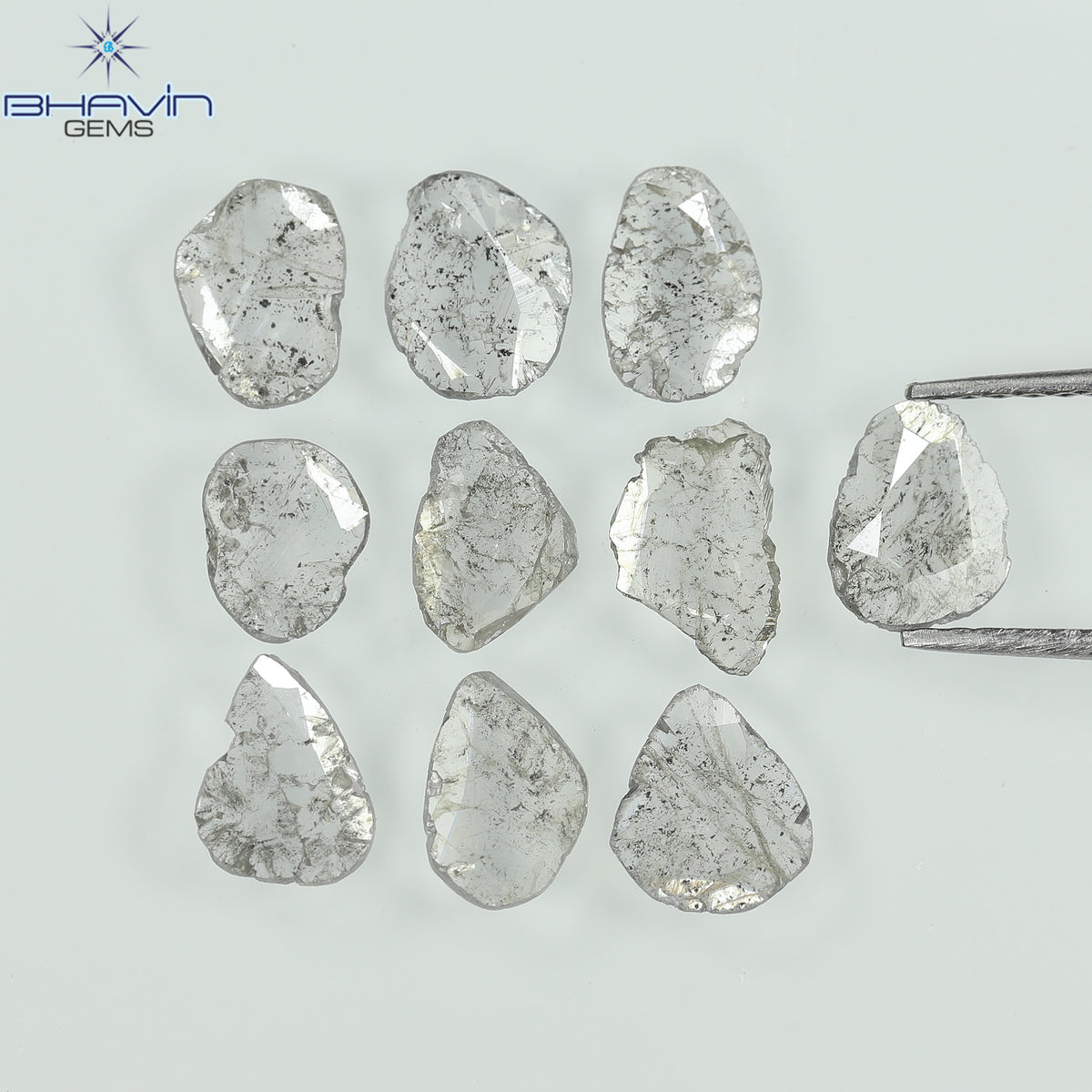 2.05 CT/10 Pcs Natural Slice Diamond Salt and Pepper Color Clarity I3 (6.46 MM)