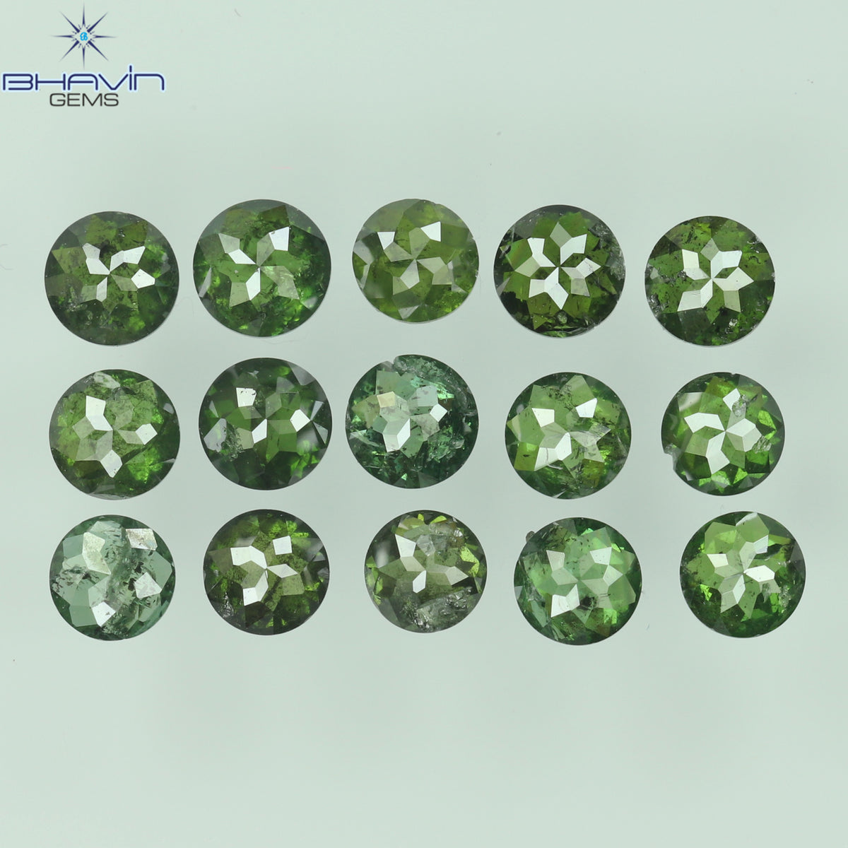 1.22 CT/15 Pcs Natural Round Rose Cut Diamond Enhanced Green Color Clarity I3 (2.75 MM)