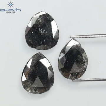3.41 CT/3 Pcs Natural Pear Slice Diamond Salt and Pepper Color Clarity I3 (11.13 MM)