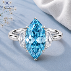 Marquise Blue Diamond Three-Stone Engagement Ring