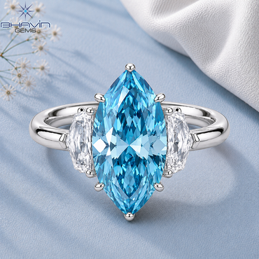 Marquise Blue Diamond Three-Stone Engagement Ring