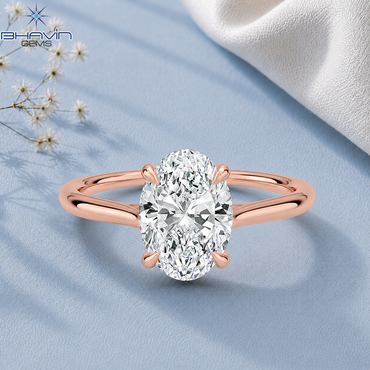 Oval Cut Solitaire Engagement Ring with Sculpted Petal Basket in Rose Gold