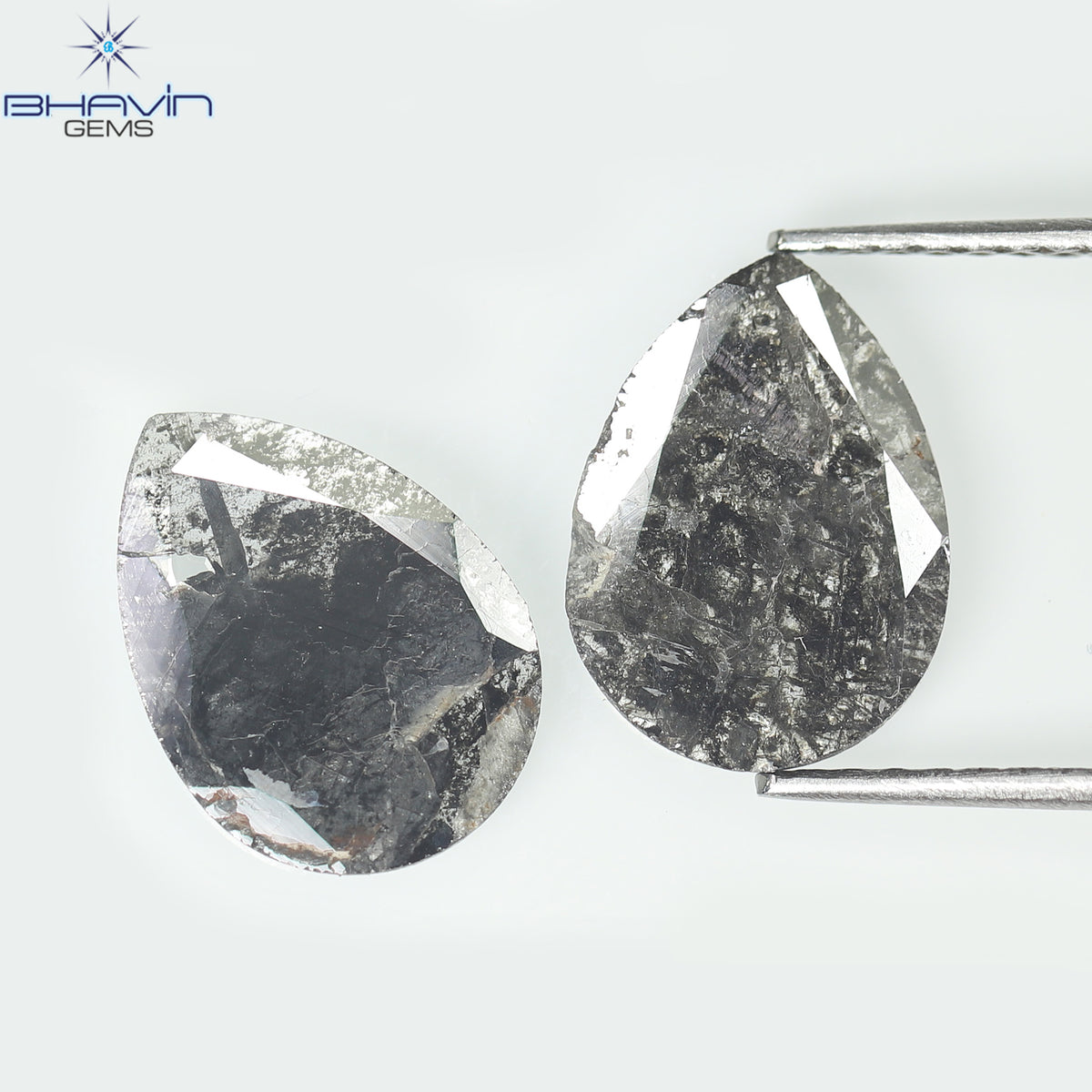 2.04 CT/2 Pcs Natural Pear Slice Diamond Salt and Pepper Color Clarity I3 (11.07 MM)