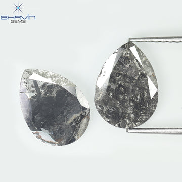2.04 CT/2 Pcs Natural Pear Slice Diamond Salt and Pepper Color Clarity I3 (11.07 MM)