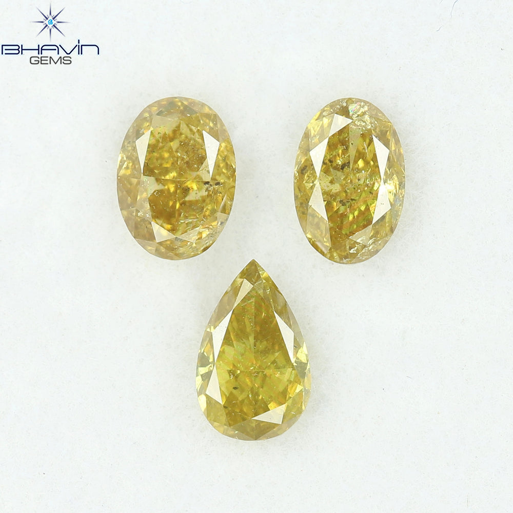 1.08 CT/3 Pcs Natural Mix Diamond Green-Yellow Color Clarity SI (5.78 MM)