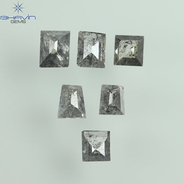 0.33 CT/6 Pcs Natural Square Baguette Diamond Salt and Pepper Color Clarity I3 (2.62 MM)