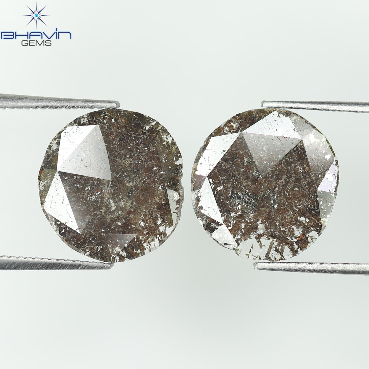 3.07 CT/2 Pcs Natural Uncut Slice Diamond Brown Color Clarity I3 (11.59 MM)