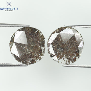 3.07 CT/2 Pcs Natural Uncut Slice Diamond Brown Color Clarity I3 (11.59 MM)
