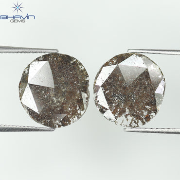 3.07 CT (2 Pcs) Uncut Slice Shape Natural Diamond  Brown  Color I3 Clarity (11.59 MM)