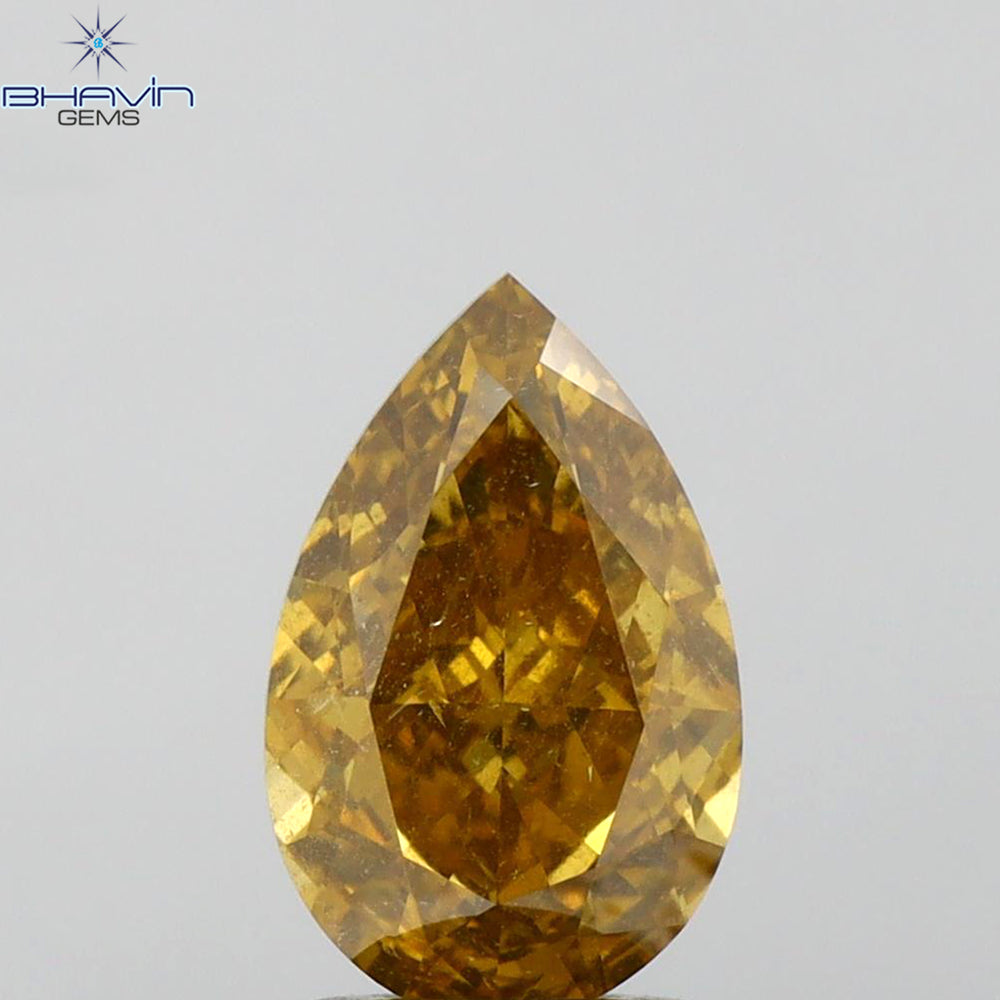 GIA Certified 2.10 CT Pear Natural Diamond Brown-Yellow Color I1 Clarity (10.26 MM)