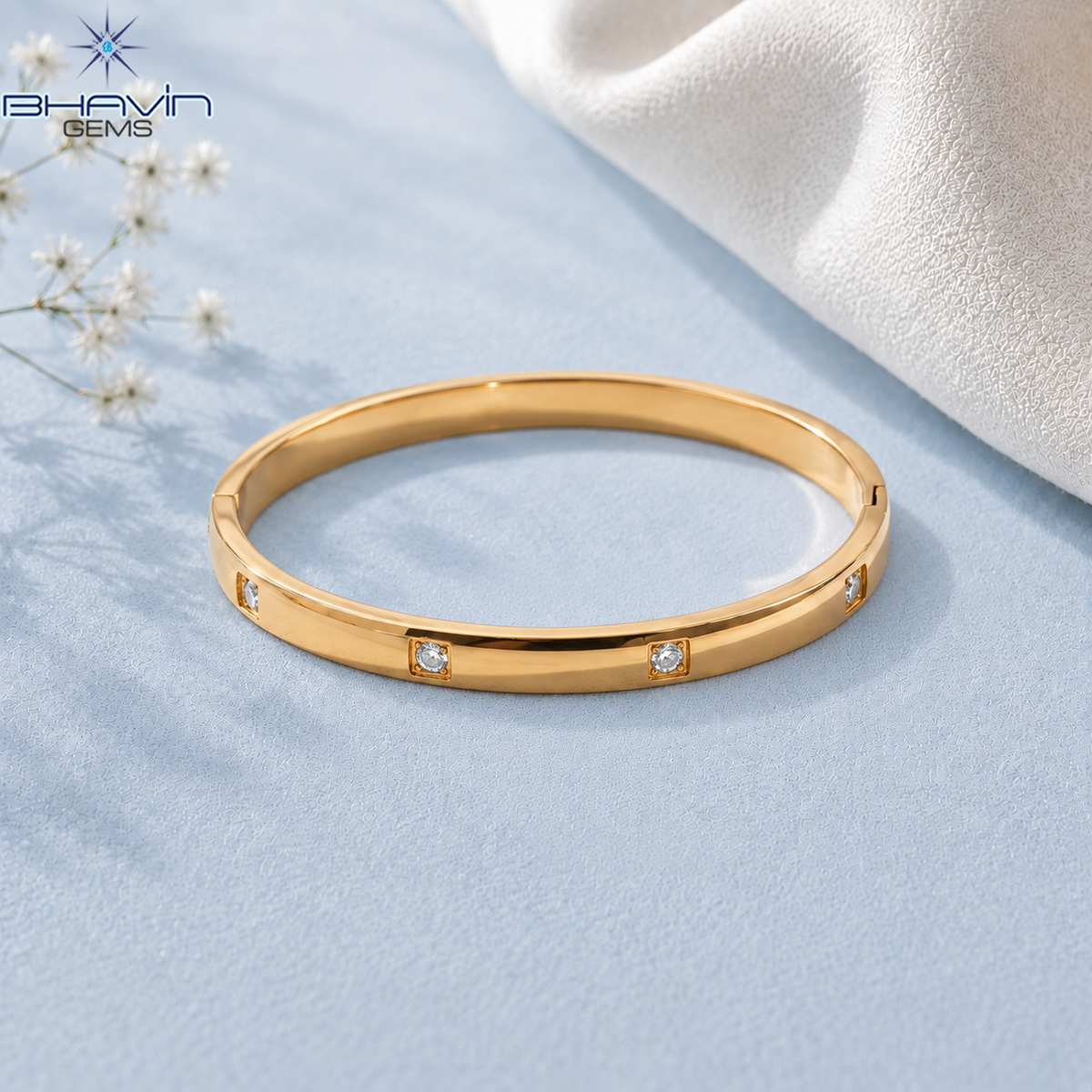 Round Diamond Flush Set Sleek Bangle Bracelet