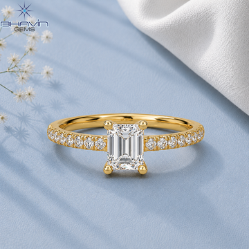 Classic Emerald Cut Diamond Engagement Ring with Pave Accents