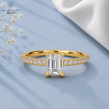 Classic Emerald Cut Diamond Engagement Ring with Pave Accents