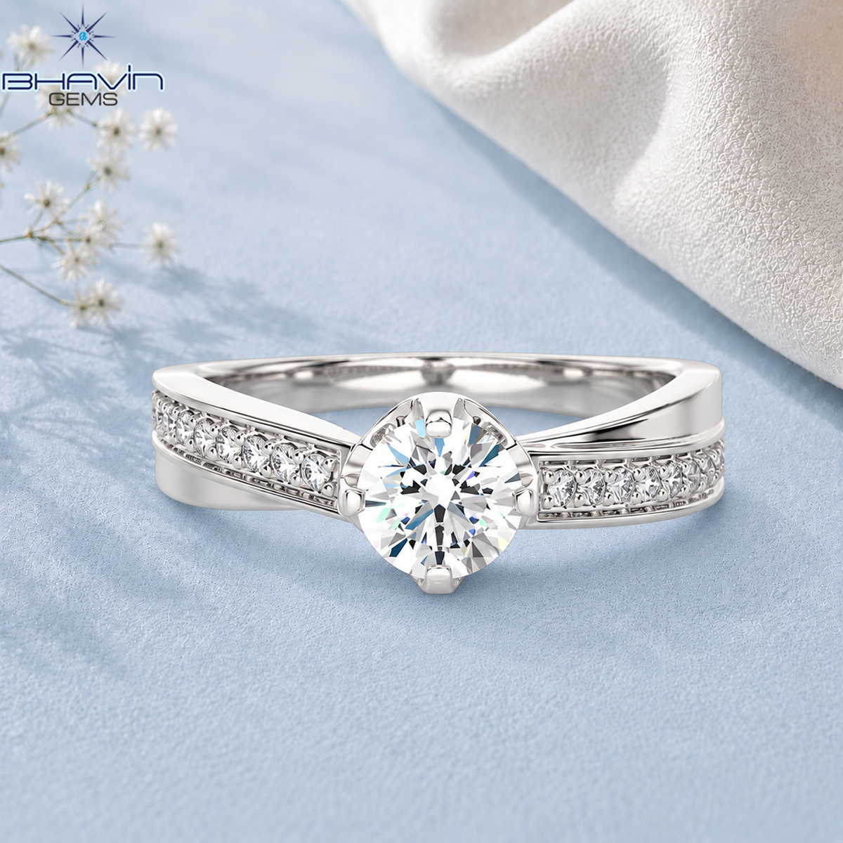 Elegant Round Cut Diamond Solitaire Ring with Twisted Split Shank Setting