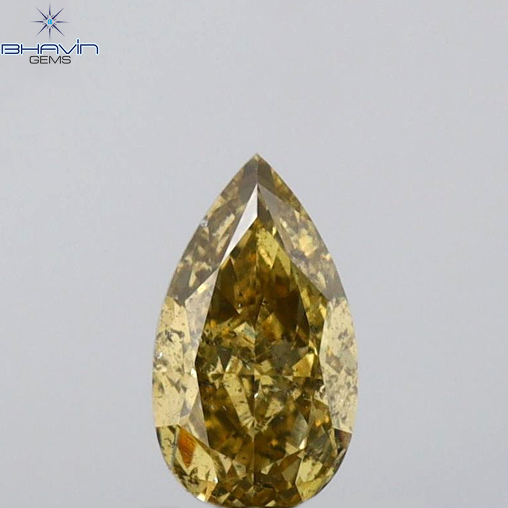 0.36 CT Pear Shape Natural Diamond Green (Chameleon) Color SI2 Clarity (6.15 MM)