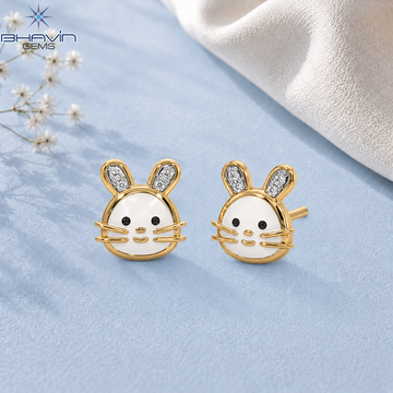 Playful Diamond Bunny Face Stud Earrings