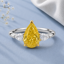 Majestic Yellow Pear Three-Stone Diamond Ring