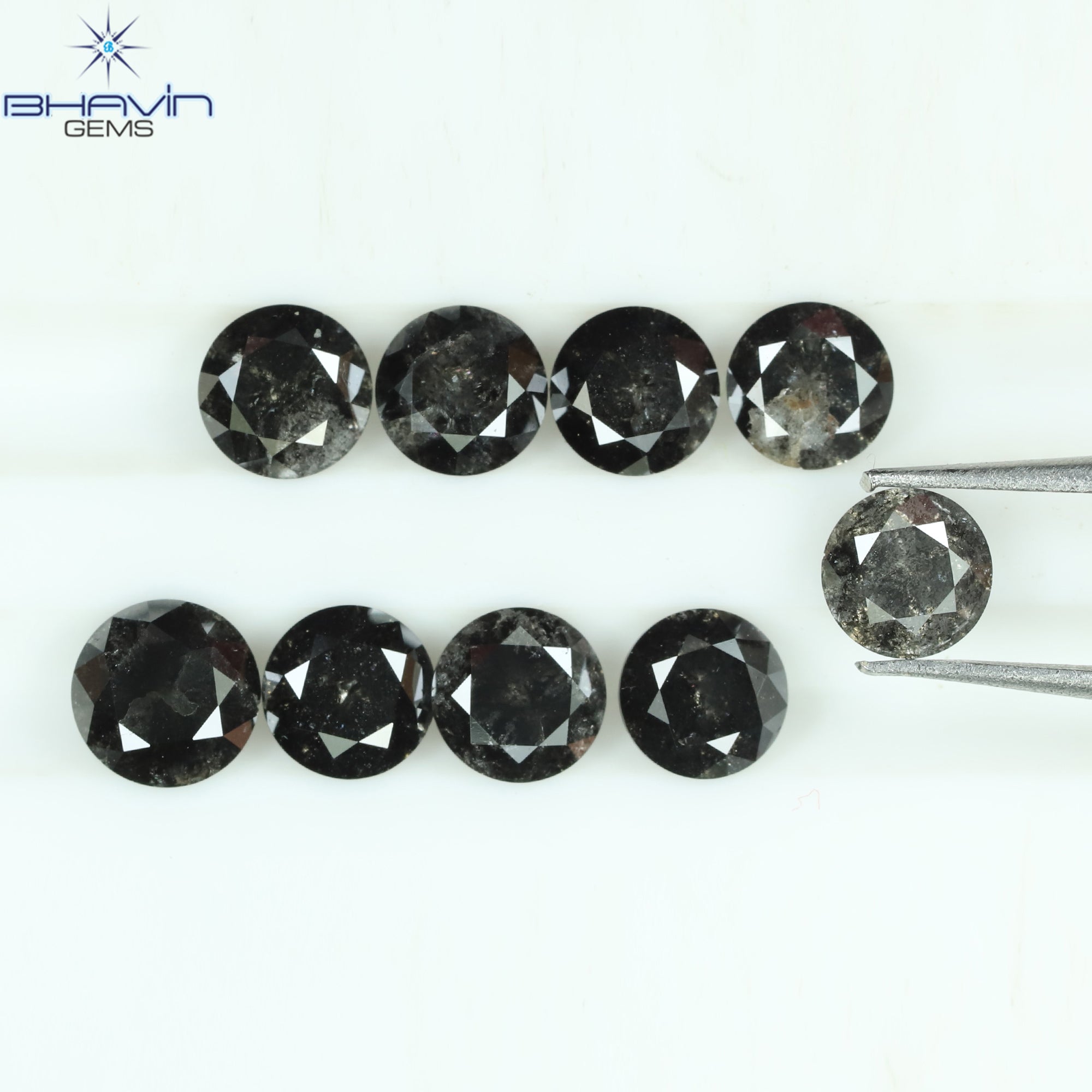 2.69 CT/9 Pcs Round Shape Natural Loose Diamond Salt And pepper Color I3 Clarity (4.25 MM)