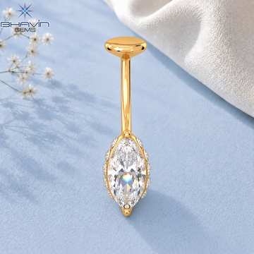 Marquise Diamond Side Accent Belly Button Ring