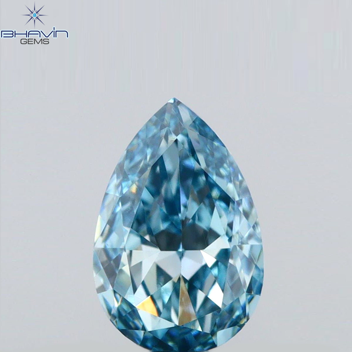 0.52 CT Natural Pear Diamond Enhanced Intense Blue Color Clarity VS1 (6.43 MM)