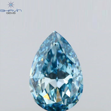 0.52 CT Natural Pear Diamond Enhanced Intense Blue Color Clarity VS1 (6.43 MM)