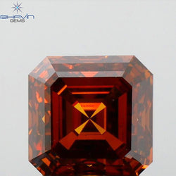 1.02 CT Emerald Diamond Enhanced Brown-Orange Color SI1 Clarity (5.24 MM)