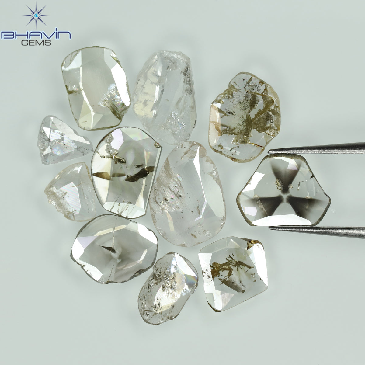 0.97 CT/7 ピース ローズカット ポルキ シェイプ ナチュラル ダイヤモンド ファンシー カラー I1 クラリティ (6.01 MM)
