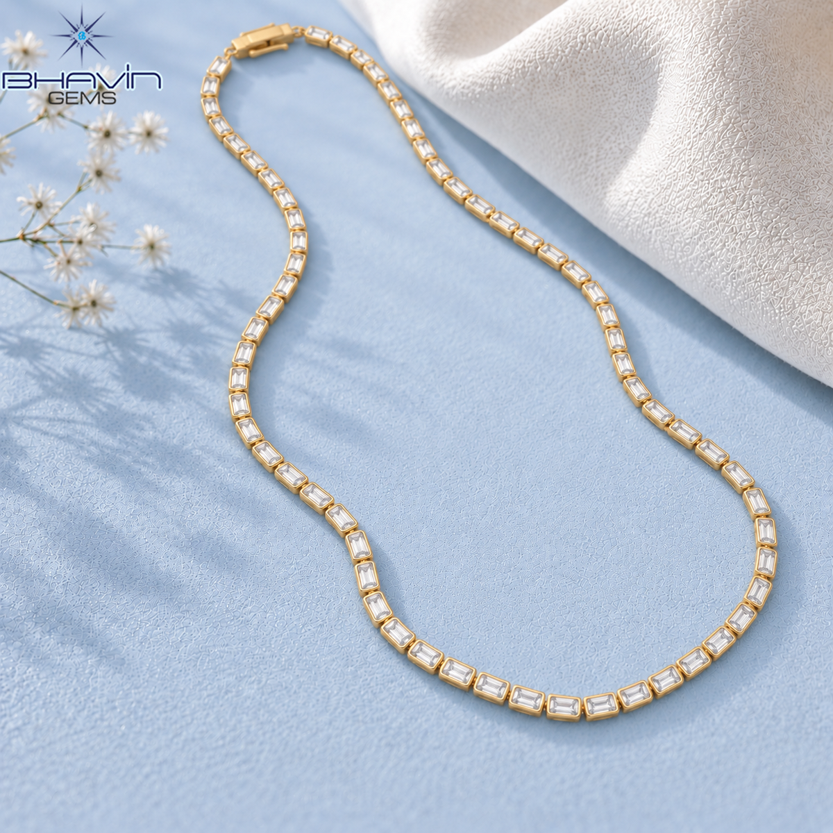 Emerald Cut Diamond Tennis Necklace with Sleek Bezel Design