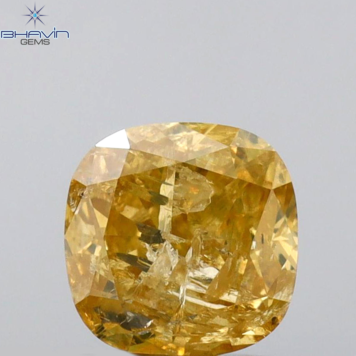 1.08 CT クッションシェイプ 天然ダイヤモンド ブラウンイエローカラー I3 クラリティ (5.71 MM)