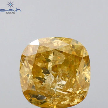 1.08 CT Cushion Shape Natural Diamond Brown Yellow Color I3 Clarity (5.71 MM)