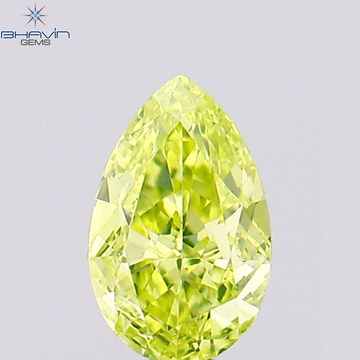 0.38 CT ペアシェイプ ナチュラル ダイヤモンド 緑がかった黄色 VS1 クラリティ (5.55 MM)