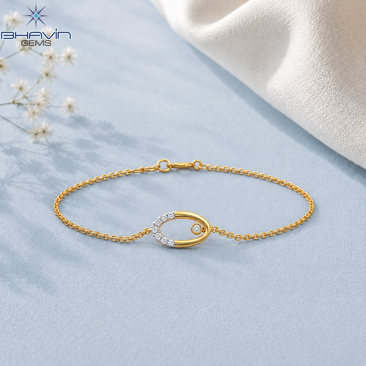 Diamond Teardrop Swirl Delicate Chain Bracelet