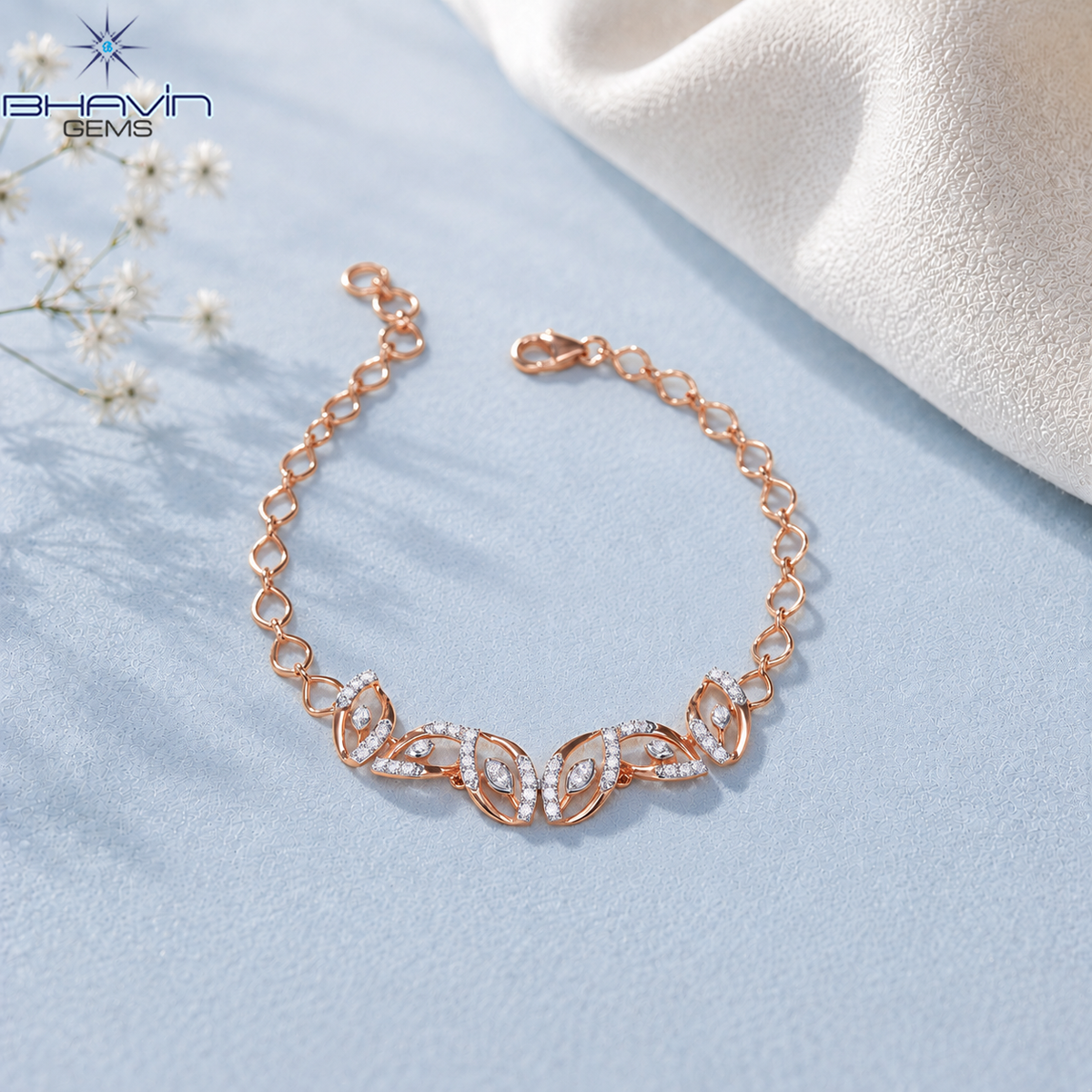 Elegant Marquise Leaf Diamond Link Bracelet