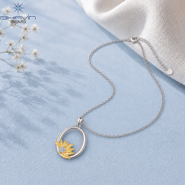 Diamond Floral Oval Pendant Necklace