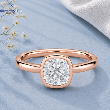 Cushion Cut Bezel Set Solitaire Engagement Ring in Rose Gold
