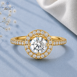 Round Diamond Floral Halo Pavé Engagement Ring