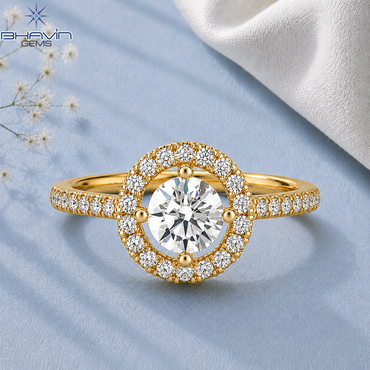 Round Diamond Floral Halo Pavé Engagement Ring