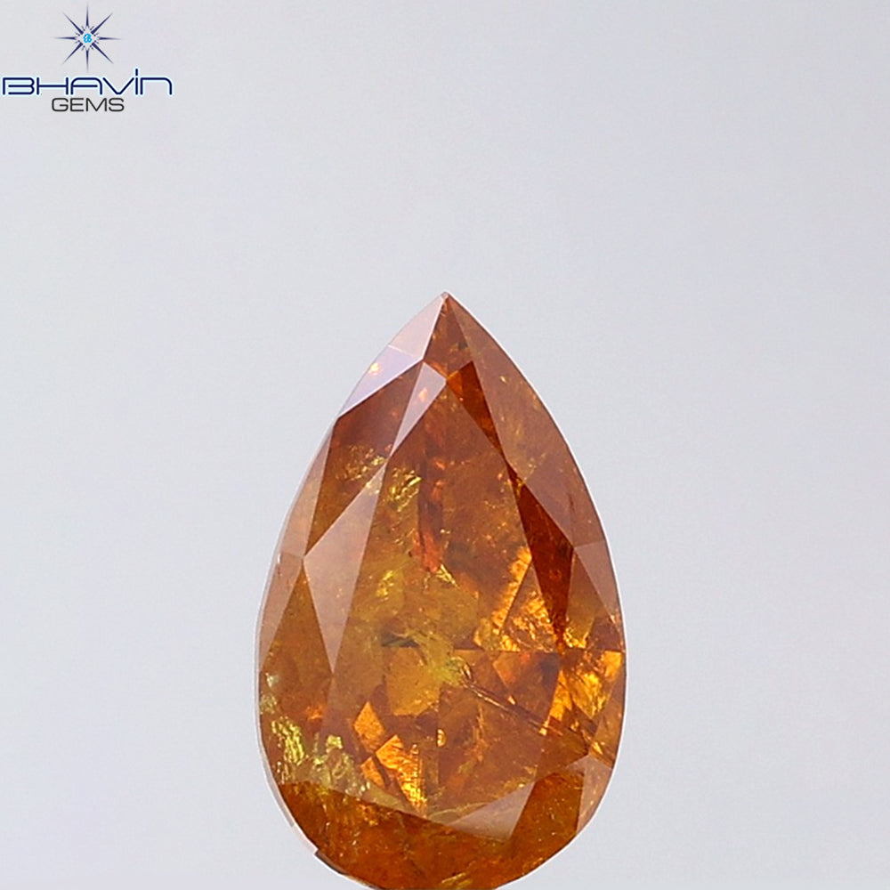 1.01 CT Pear Shape Natural Diamond Orange Color I3 Clarity (8.48 MM)