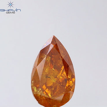 1.01 CT Pear Shape Natural Diamond Orange Color I3 Clarity (8.48 MM)