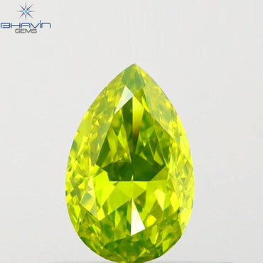 0.57 CT Pear Shape Natural Diamond Greenish Yellow Color VS1 Clarity (6.72 MM)