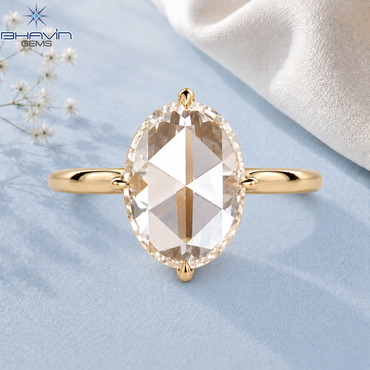 Elongated Oval Rose Cut Diamond Classic Engagement Ring