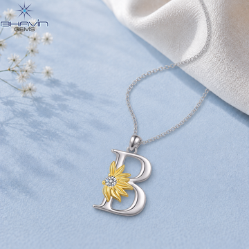 Diamond Floral Initial B Pendant Necklace